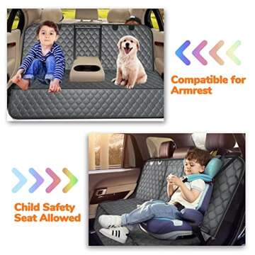 URPOWER Dog Car Seat Cover for Back Seat, Waterproof Dog Bench Seat Cover Compatible for Armrest, Nonslip Car Seat Protector for Pets and Child, Backseat Dog Cover for Cars, SUVs &Trucks