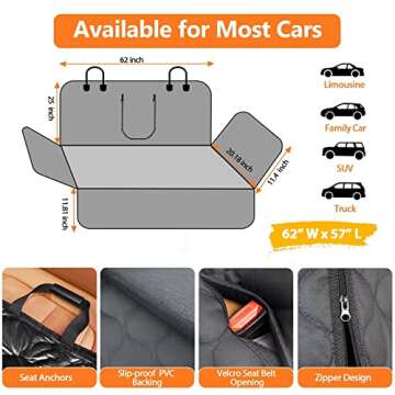 URPOWER Dog Car Seat Cover for Back Seat, Waterproof Dog Bench Seat Cover Compatible for Armrest, Nonslip Car Seat Protector for Pets and Child, Backseat Dog Cover for Cars, SUVs &Trucks