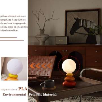 Mgchayoli Aesthetic Cute Small Lamp Modern Orange Cool Funky Stacked Stone Ceramic Table Lamp LED Unique Novelty Nightstand Bedside Mini Night Light for Living Room Bedroom Decor （3D Printing）