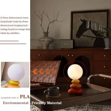 Mgchayoli Aesthetic Cute Small Lamp Modern Orange Cool Funky Stacked Stone Ceramic Table Lamp LED Unique Novelty Nightstand Bedside Mini Night Light for Living Room Bedroom Decor （3D Printing）