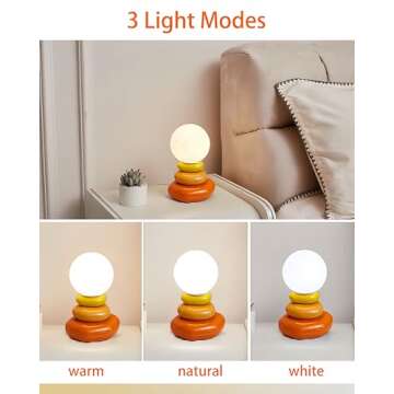 Mgchayoli Aesthetic Cute Small Lamp Modern Orange Cool Funky Stacked Stone Ceramic Table Lamp LED Unique Novelty Nightstand Bedside Mini Night Light for Living Room Bedroom Decor （3D Printing）