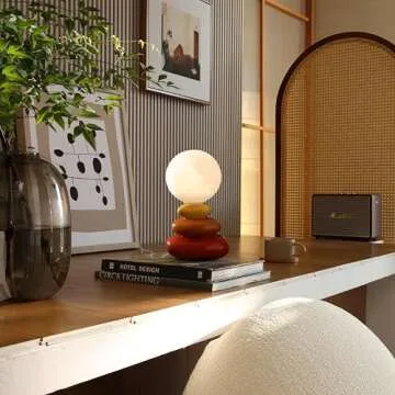 Mgchayoli Aesthetic Cute Small Lamp Modern Orange Cool Funky Stacked Stone Ceramic Table Lamp LED Unique Novelty Nightstand Bedside Mini Night Light for Living Room Bedroom Decor （3D Printing）
