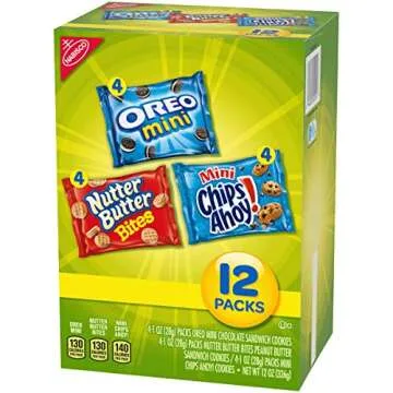 Nabisco Snack Pack Variety Mini Cookies Mix with Oreo Mini, Mini Chips Ahoy & Nutter Butter Bites, 12 Count Box