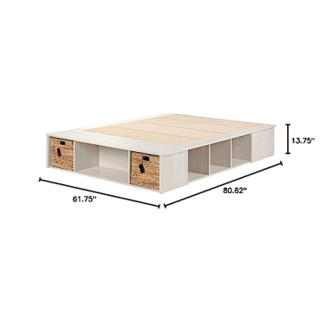 Avilla Queen Storage Bed Winter Oak Rattan Baskets