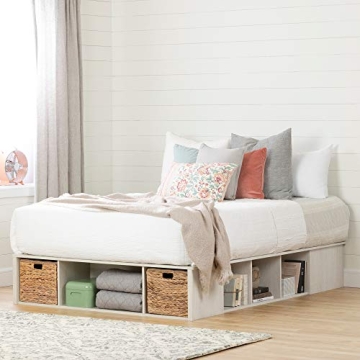 Avilla Queen Storage Bed Winter Oak Rattan Baskets