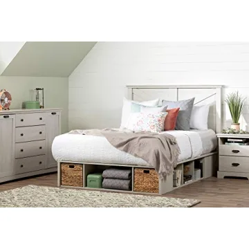 Avilla Queen Storage Bed Winter Oak Rattan Baskets