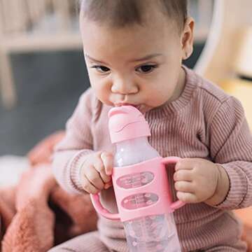 Dr. Brown's Milestones Narrow Sippy Straw Bottle, Spill-Proof with 100% Silicone Handles and Weighte...