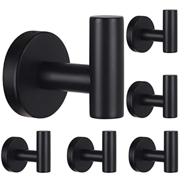 Homagic Towel Hooks - Bathroom Wall Hooks 6 Pack - Matte Black Coat Hooks for Heavy Duty Robe Hook H...