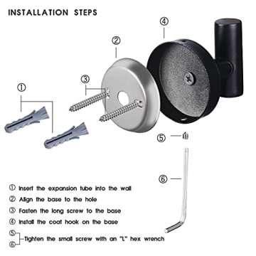 Homagic Towel Hooks - Durable Matte Black Coat Hangers - 6 Pack