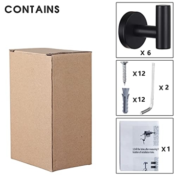 Homagic Towel Hooks - Durable Matte Black Coat Hangers - 6 Pack