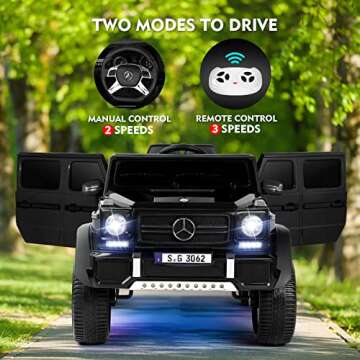 JOYLDIAS Ride On Cars for Kids, Licensed Mercedes-Benz Maybach G650S, 12V7AH Battery Powered Toy Electric Car w/2.4GHz Remote Control, 2 Engines, 3 Speeds, Bluetooth, LED Lights, Black