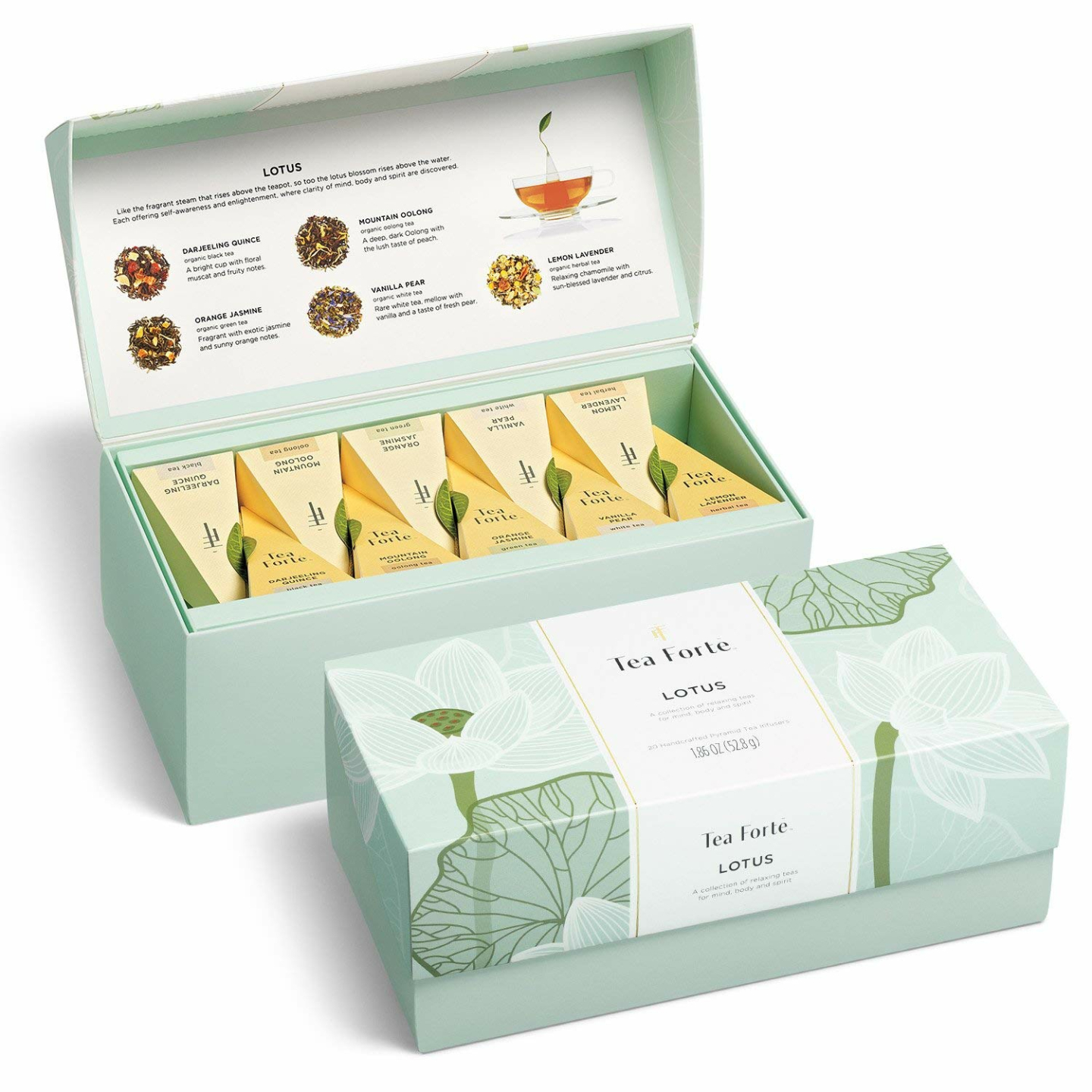 Relaxing Tea Sampler Gift Set with 20 Pyramid Infusers