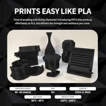 OVERTURE PETG Filament 1.75mm, 3D Printer Filament, 1kg Filament (2.2lbs), Dimensional Accuracy Probability +/- 0.02 mm, Fit Most FDM Printers (Black (1-Pack))