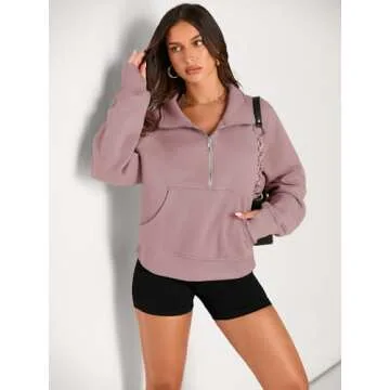 AUTMET Womens Sweatshirts Half Zip Cropped Pullover Fleece Quarter Zipper Hoodies 2025 Fall Fashion ...