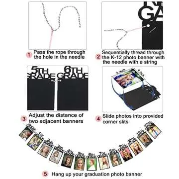 Graduation Photo Banner for 2024 2025 Party Decorations, Kindergarten to 12th Grade Graduation Picture Banner, Middle School, High School College Graduation Party Supplies Black SG063BK