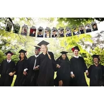 Graduation Photo Banner for 2024 2025 Party Decorations, Kindergarten to 12th Grade Graduation Picture Banner, Middle School, High School College Graduation Party Supplies Black SG063BK