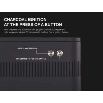 Everdure by Heston Blumenthal Fusion 29-Inch Charcoal Grill with Patented Built-in Rotisserie System & Quick Electric Ignition, Outdoor BBQ Grill, Adjustable Rod Height, Easy Clean-Up, Matte Black