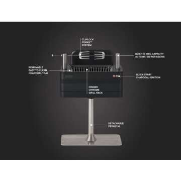 Everdure by Heston Blumenthal Fusion 29-Inch Charcoal Grill with Patented Built-in Rotisserie System & Quick Electric Ignition, Outdoor BBQ Grill, Adjustable Rod Height, Easy Clean-Up, Matte Black