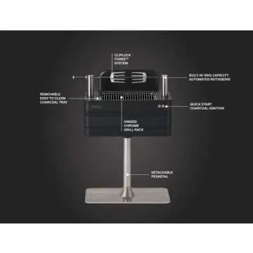 Everdure by Heston Blumenthal Fusion 29-Inch Charcoal Grill with Patented Built-in Rotisserie System & Quick Electric Ignition, Outdoor BBQ Grill, Adjustable Rod Height, Easy Clean-Up, Matte Black