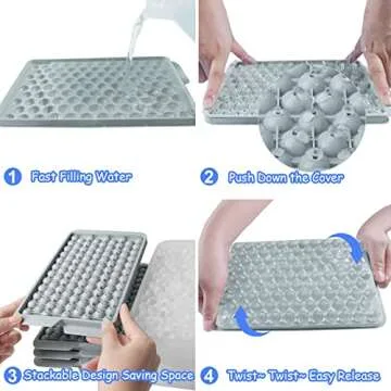 Miaowoof Mini Ice Cube Trays, 0.6in Small Maker for Freezer Easy Release, 104x4 PCS Ball Mold with Bin & Scoop, Tiny Tray Crushed Chilling Drinks Coffee Juice Cocktail