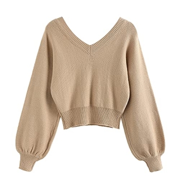 Stylish ZAFUL Women's Cropped V-Neck Sweater