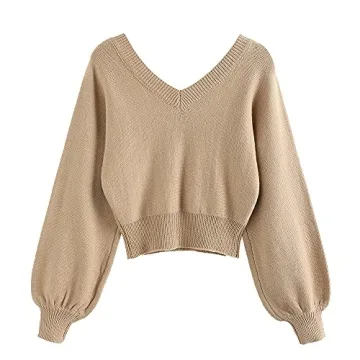 Stylish ZAFUL Women's Cropped V-Neck Sweater