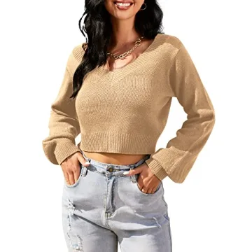 Stylish ZAFUL Women's Cropped V-Neck Sweater