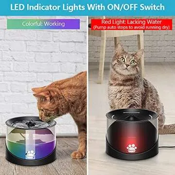 Kastty Super Quiet Water Fountain for Cats Inside, Pet Water Fountain for Kitty, Cat Waterer, Dog Bowl Dispenser 2.2L/74oz,with Super Long Life Span Pump, Black+Colorful LED Light