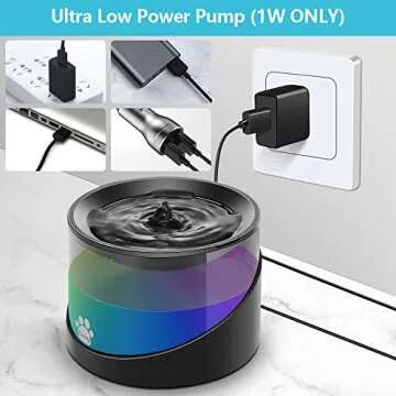 Kastty Super Quiet Water Fountain for Cats Inside, Pet Water Fountain for Kitty, Cat Waterer, Dog Bowl Dispenser 2.2L/74oz,with Super Long Life Span Pump, Black+Colorful LED Light