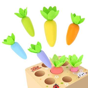 KMTJT Montessori Toys for 1 2 3 Year Old Toddlers, Macron Carrot Harvest Game Wooden Toys for Baby Boys and Girls, Educational Learning Shape Sorting Matching Gifts for Babies 1-3