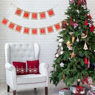 NUOLUX Merry Christmas Jute Burlap Banners,Christmas Banner,Christmas Decoration