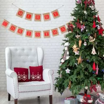 NUOLUX Merry Christmas Jute Burlap Banner for Festive Cheer