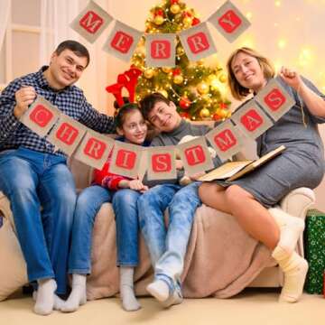 NUOLUX Merry Christmas Jute Burlap Banners,Christmas Banner,Christmas Decoration