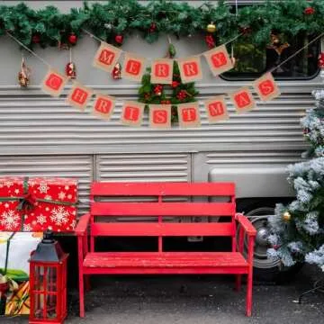 NUOLUX Merry Christmas Jute Burlap Banner for Festive Cheer