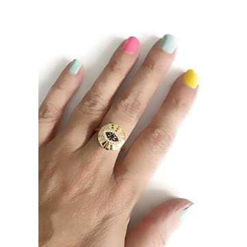 SIFRIMANIA Evil Eye Ring Adjustable Trendy Protection Jewelry for Women