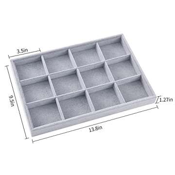Ice Gray Plush Velvet Stackable Jewelry Display Trays Showcase Jewelry Organizer Storage Trays (12 G...