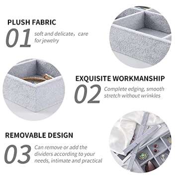 Ice Gray Plush Velvet Stackable Jewelry Display Trays Showcase Jewelry Organizer Storage Trays (12 Grids)