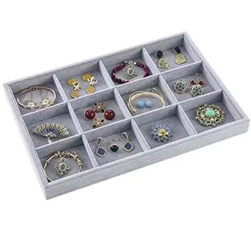 Ice Gray Plush Velvet Stackable Jewelry Display Trays Showcase Jewelry Organizer Storage Trays (12 Grids)