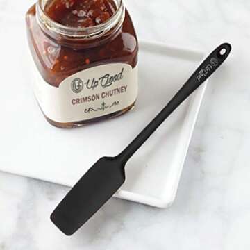 Silicone Jar Spatula | 600F Heat Resistant Non-Stick Rubber Scraper | Perfect for Jars, Smoothies, Blenders | One Piece Utensils | Durable Kitchen Cookware (UpGood Professional Spatulas, Black)