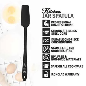 Silicone Jar Spatula | 600F Heat Resistant Non-Stick Rubber Scraper | Perfect for Jars, Smoothies, Blenders | One Piece Utensils | Durable Kitchen Cookware (UpGood Professional Spatulas, Black)