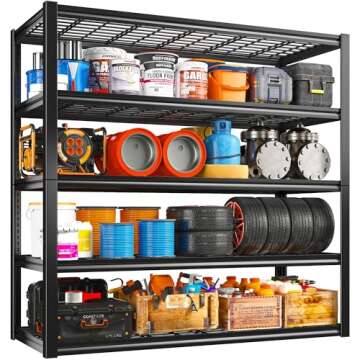 REIBII 48" W Garage Shelving Heavy Duty Load 2500LBS, 5 Tier Storage Shelves, Adjustable Metal Shelves for Storage Rack Industrial Shelving, 48" W X 72" H X18 D