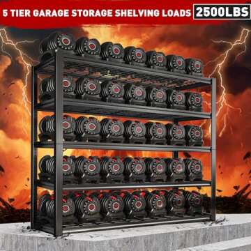 REIBII 48" W Garage Shelving Heavy Duty Load 2500LBS, 5 Tier Storage Shelves, Adjustable Metal Shelves for Storage Rack Industrial Shelving, 48" W X 72" H X18 D