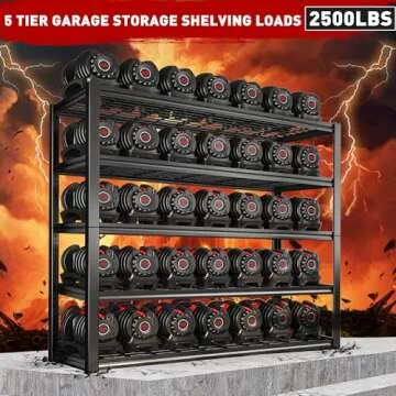 REIBII 48" W Garage Shelving Heavy Duty Load 2500LBS, 5 Tier Storage Shelves, Adjustable Metal Shelves for Storage Rack Industrial Shelving, 48" W X 72" H X18 D