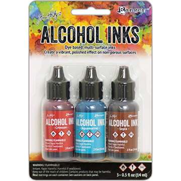 Ranger -Crimson/Aquamarine/Sepia Tim Holtz Alcohol Ink .5oz 3/Pkg, 0.5 oz, Blue