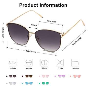 SOJOS Gold Frame Gradient Grey Lens Sunglasses