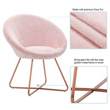 DUHOME Modern Faux Fur Accent Chairs Dining Chairs Arm Chair for Living Room Furniture Mid-Century Leisure Lounge Chairs with Rose Golden Metal Legs 1 PCS Salmon Pink