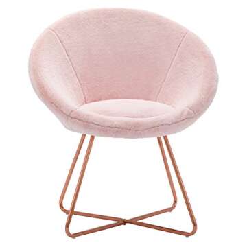 DUHOME Modern Faux Fur Accent Chairs Dining Chairs Arm Chair for Living Room Furniture Mid-Century Leisure Lounge Chairs with Rose Golden Metal Legs 1 PCS Salmon Pink