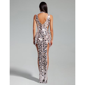 Chic Pearl Sequin Halter Dress for Cocktail and Party