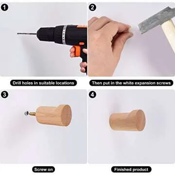 LONPUR Wooden Wall Hooks Minimalist Coat Hook,4pcs Modern Beech Real Natural Wood Pegs,Wood Hangers Wall Mounted for Planters Towel Hats Hanging(4 Pack)