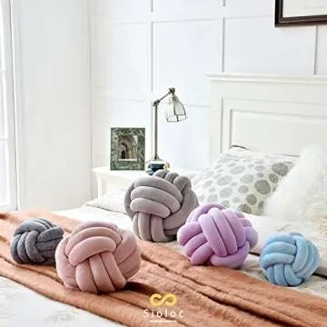 Sioloc Soft Knot Ball Pillows,Round Throw Pillow Cushion Home Decoration Plush Pillow,Throw Knotted Pillow Handmade Round Plush Pillow（7.8inches,Grey）